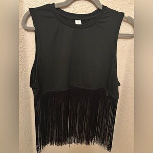 Unknown Brand, Black Sleeveless Tank, with Fringe Detailing. Size Medium.